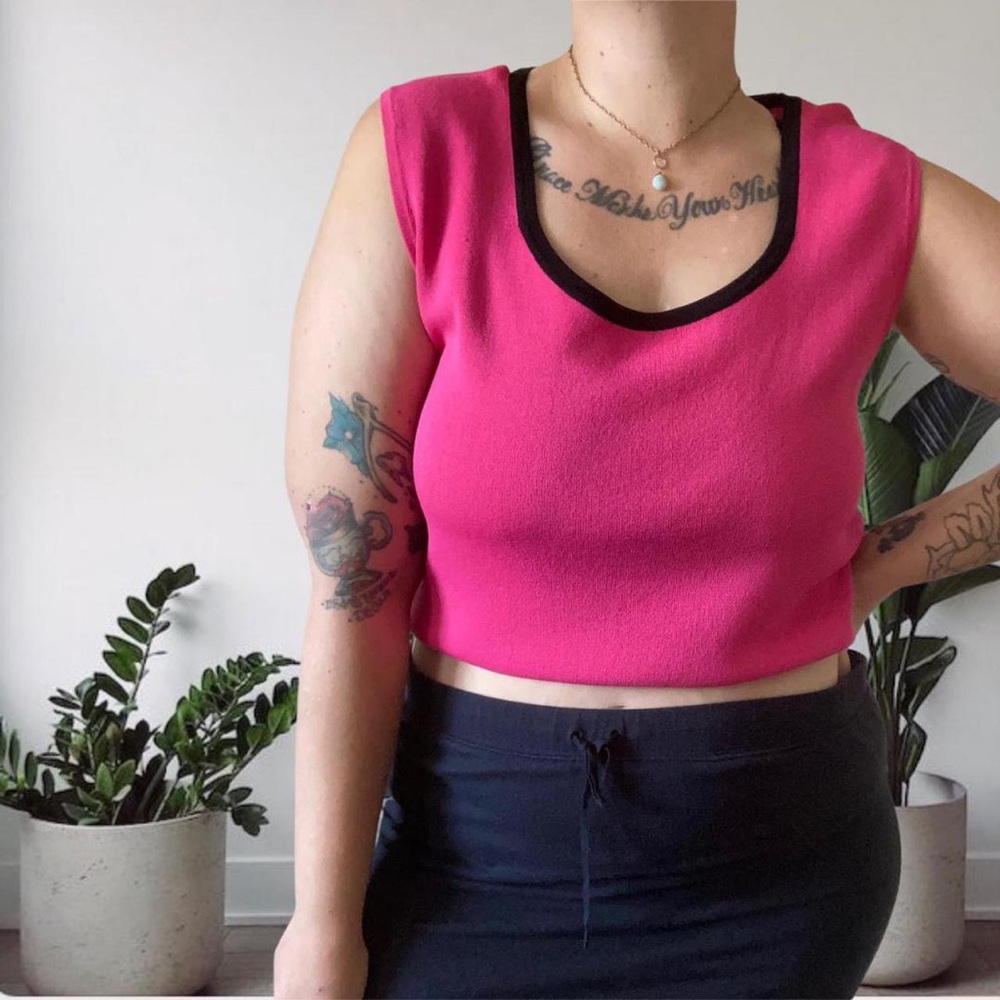 Vintage Y2K Tank Preppy Barbie Style Tank Blouse Pink Black XL